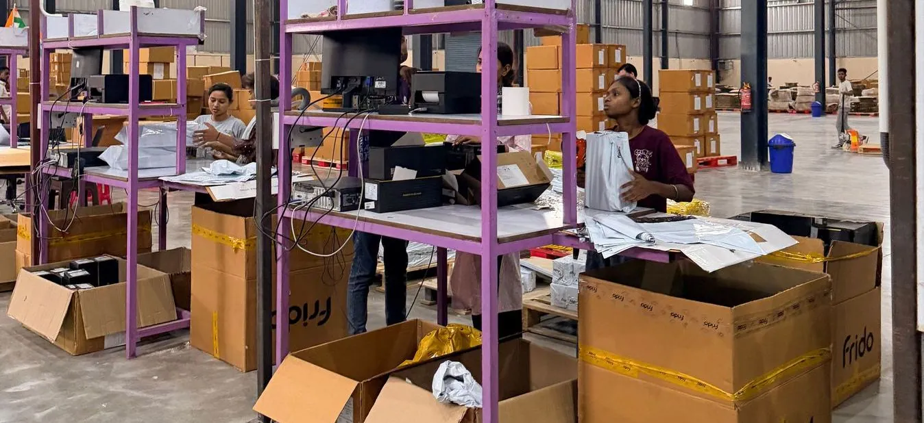Packing stations on the Hexalog Bangalore warehouse floor