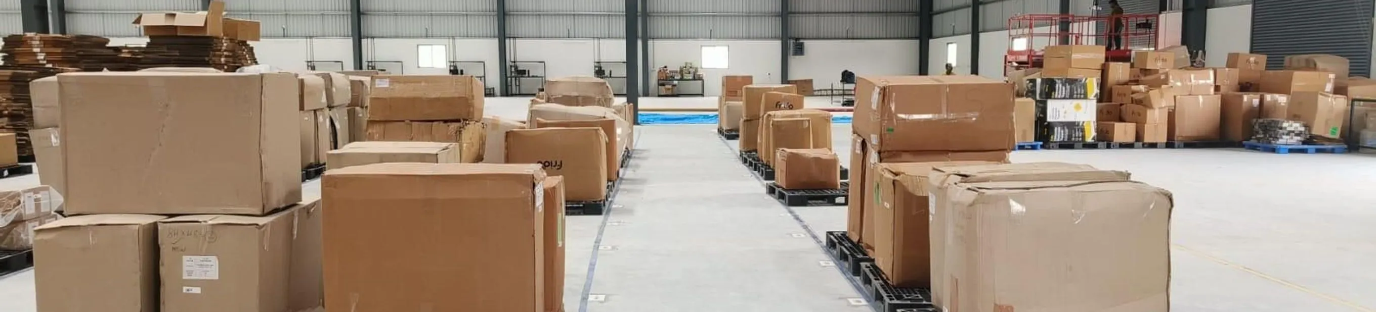 Palletised freight on the Hexalog warehouse floor